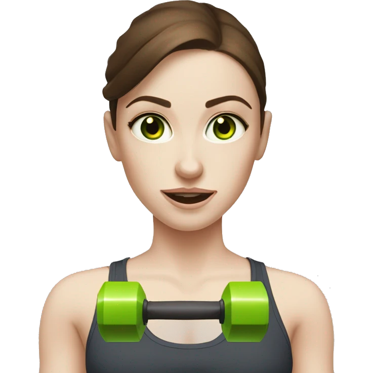 fitness girl with Brown Hair, Green Eyes, Pale Skin an  dumbbels emoji