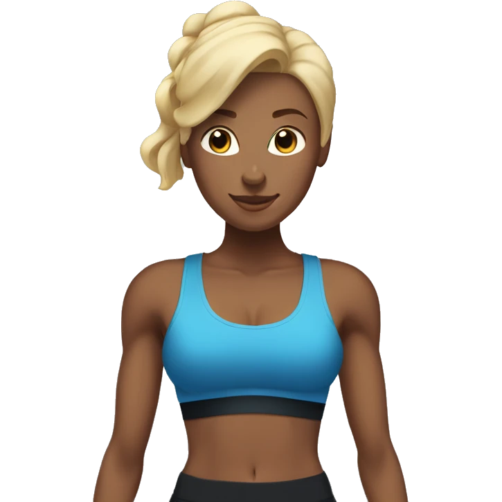 blonde woman working out with a black tank top and a blue shorts holding a dumbbell emoji