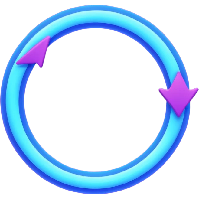 Circular loop arrow styled like Ovi: soft ghost-like shape, smooth rounded loop, bright blue and violet neon glow, playful floating energy, semi-matte luminous texture. No text. Full background.
 emoji