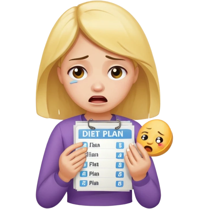 Girl crying over diet emoji