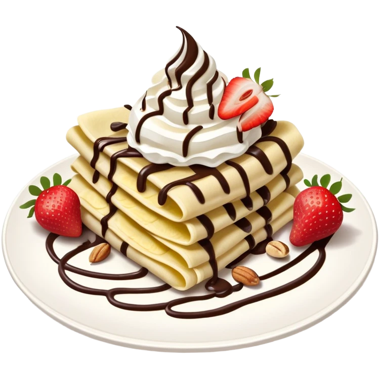 Crêpe with strawberries chocolate banana and nuts with chocolate drizzle on the top and whipped cream  emoji