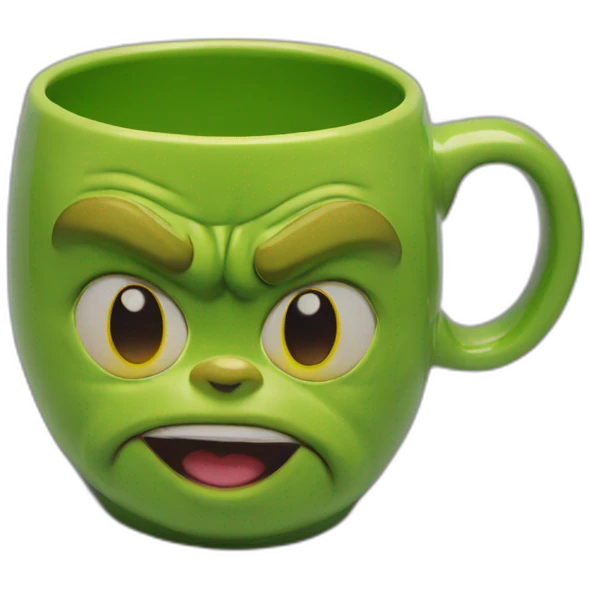 Grinch face shaped mug yellow eyes emoji