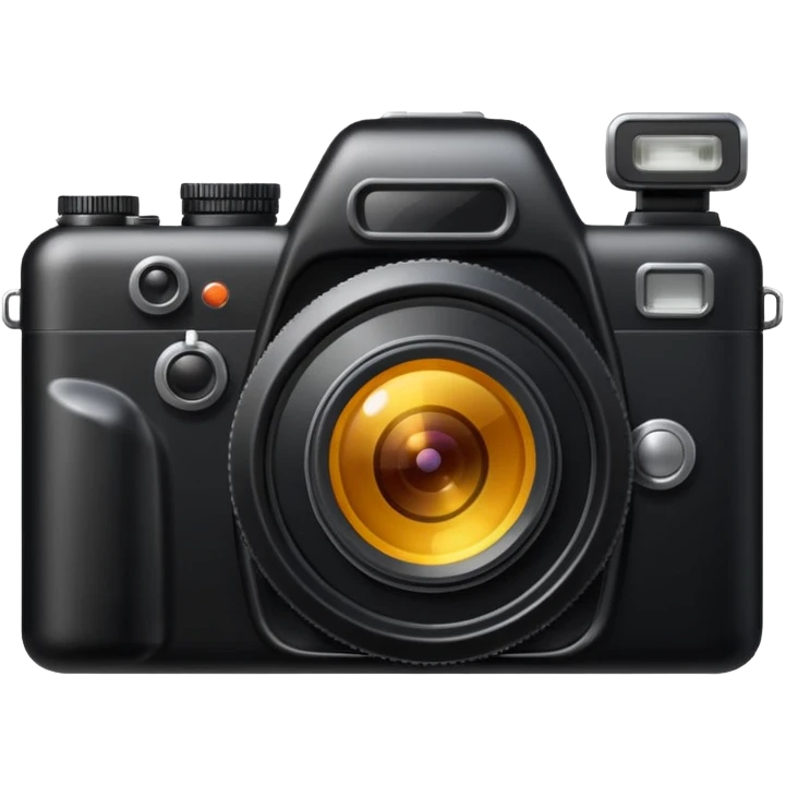 The camera features a solid black body with a shiny lens. emoji
