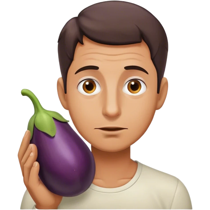 A man savoring an eggplant, his gaze betraying wonder at this fresh vegetable. emoji