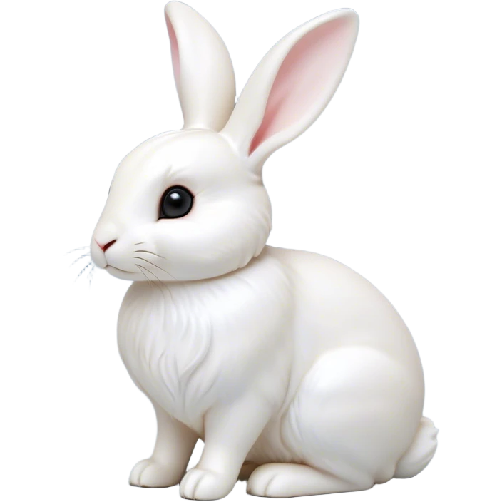 Cinematic Noble White Rabbit Portrait Emoji, Poised and regal, with a graceful, compact build and a pristine, silky white fur, long perky ears and gentle, soulful dark eyes, Simplified yet sharp and sophisticated features, highly detailed, glowing with a soft, dignified glow, high shine, intelligent and gentle, stylized with an air of refined elegance, focused and attentive, soft glowing outline, capturing the essence of a watchful and confident companion, so majestic it feels as though it could hop out of the screen with effortless authority! emoji