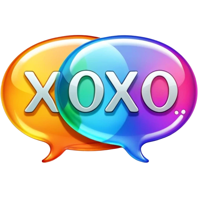 Colorful glass text message bubble with the word “xoxo” on it emoji