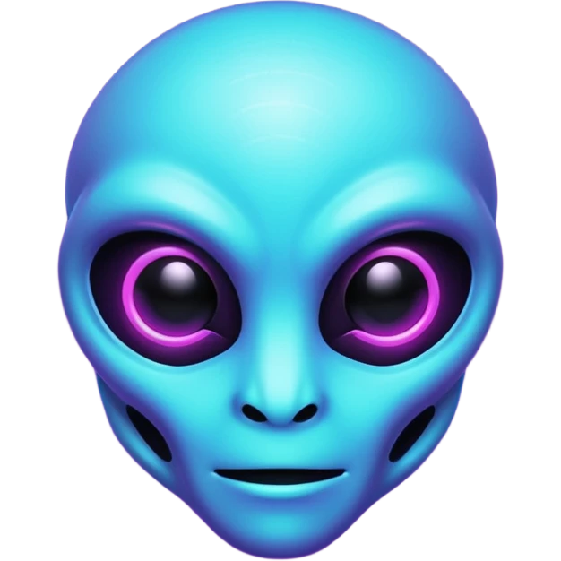 futuristic glowing pixel game alien emoji face, purple and cyan neon light, dark background emoji