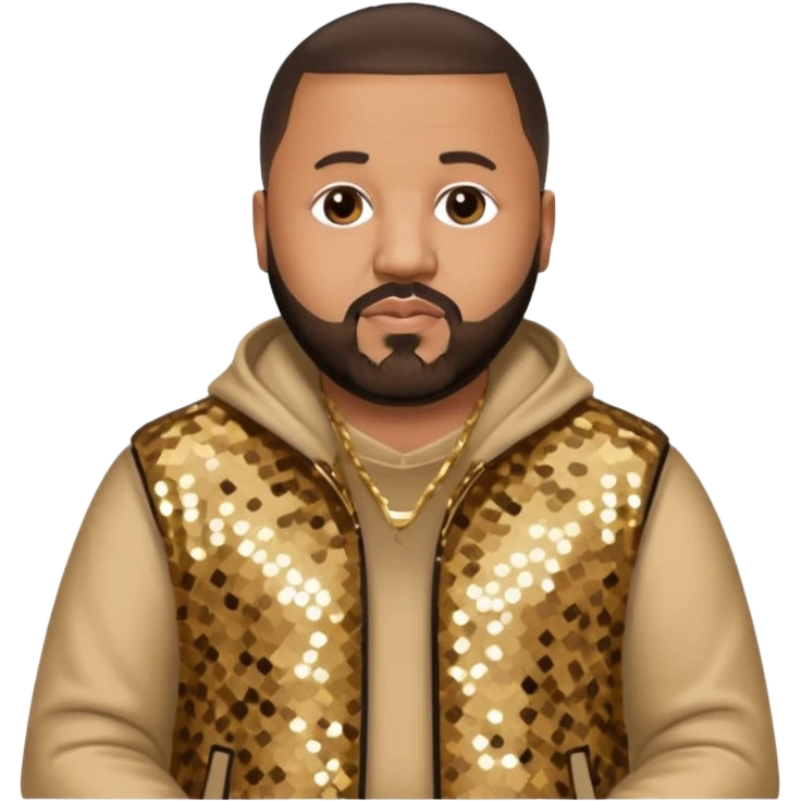 DJ Khaled with dark brown hair, beige sequin outfit emoji
