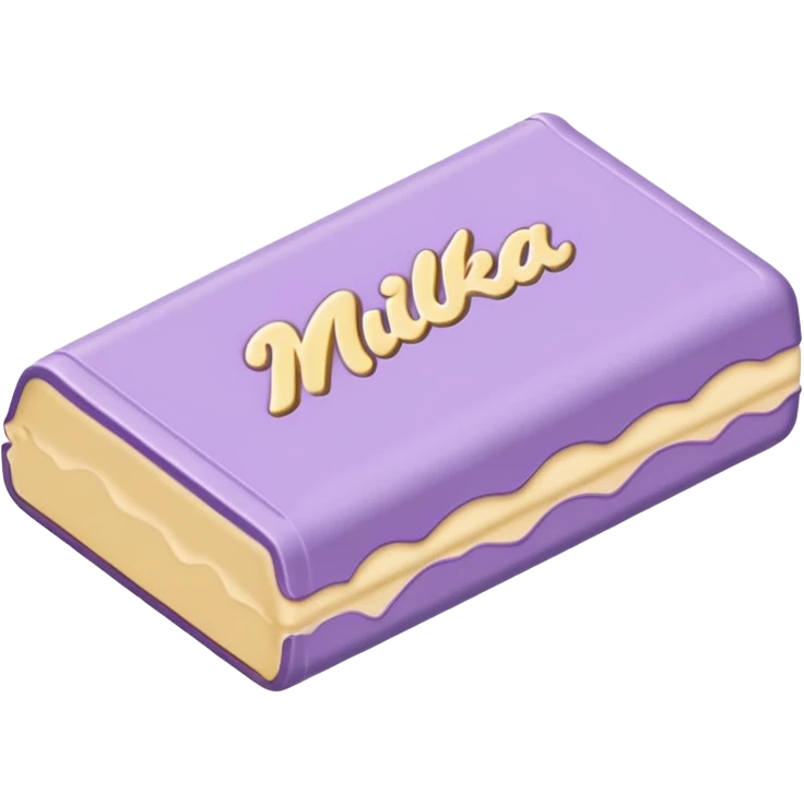 emoji style flat illustration, pastel lilac Milka chocolate bar, beige pink yellow accent tones, light grain, no background, pinterest sticker aesthetic emoji