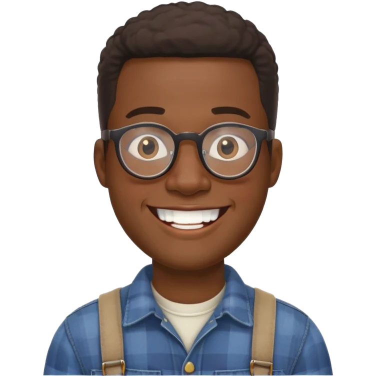 smiling black man with glasses, big teeth, standard male haircut, rural farmer, oval face emoji