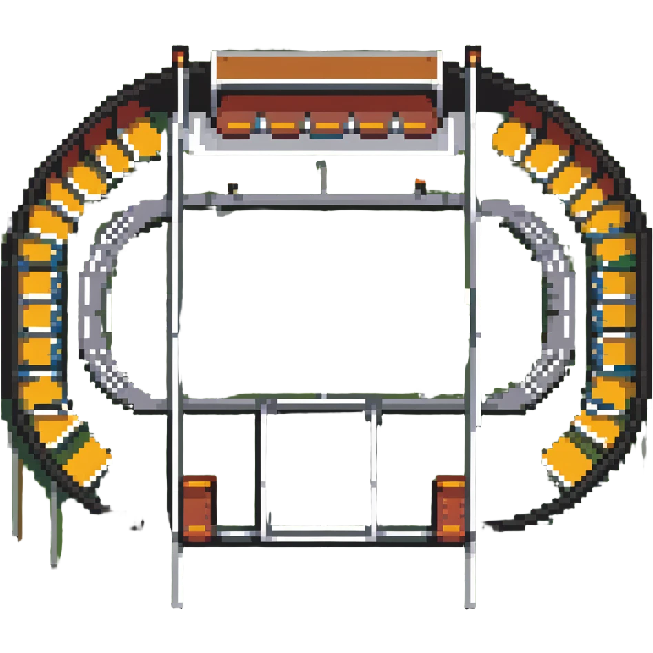 quidditch field with goal hoops and stadium seating around the oval field emoji