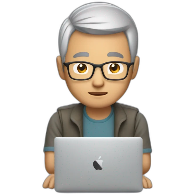 Aged 48 Asian Guy coding on the macbook emoji