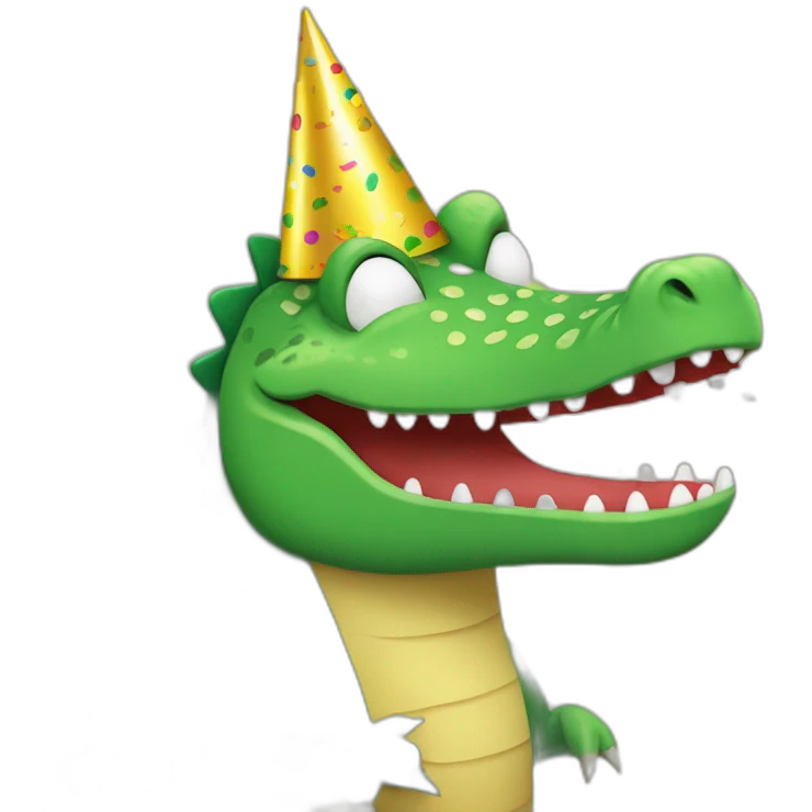 crocodile with party hat and confeti emoji