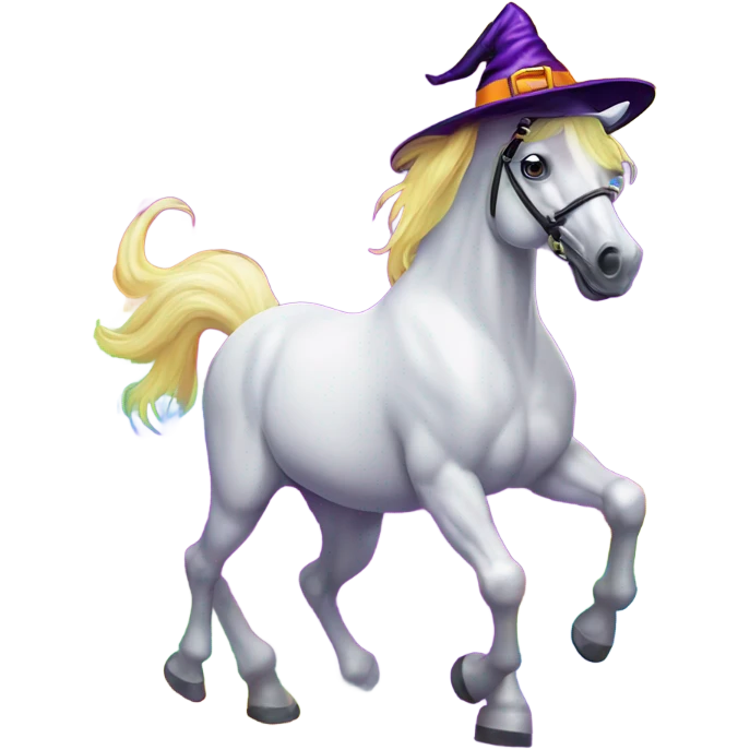 Lisa frank Halloween horse with witch hat emoji