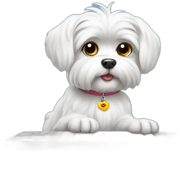 maltese dog with paws on computer Keyboard emoji