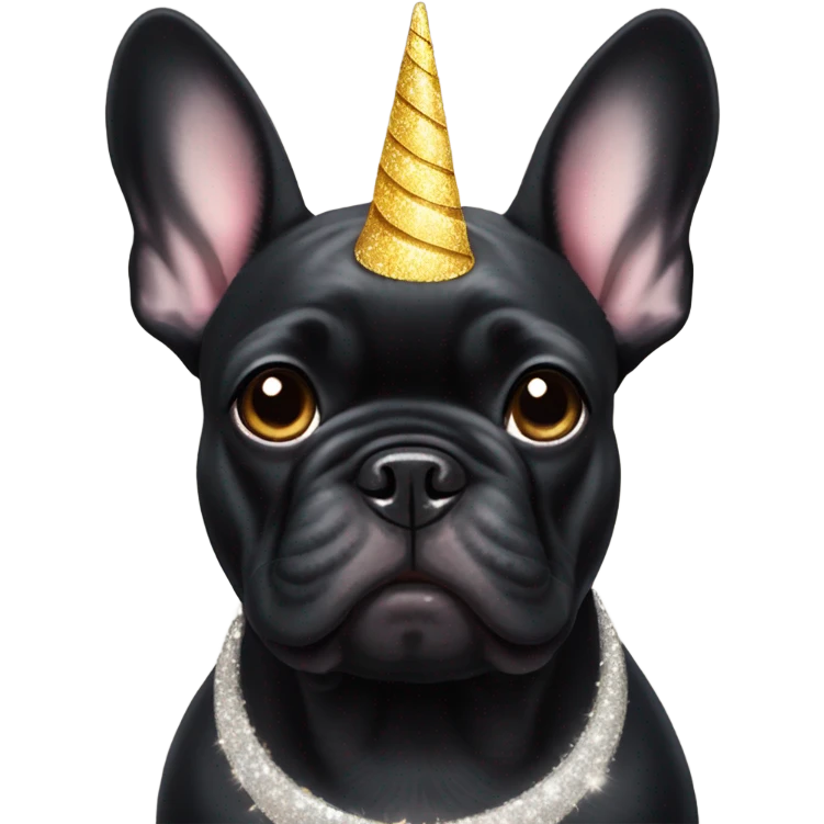 black french bulldog with unicorn horn emoji