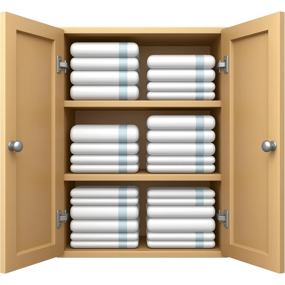 Bathroom cabinet with a lot of towels inside emoji