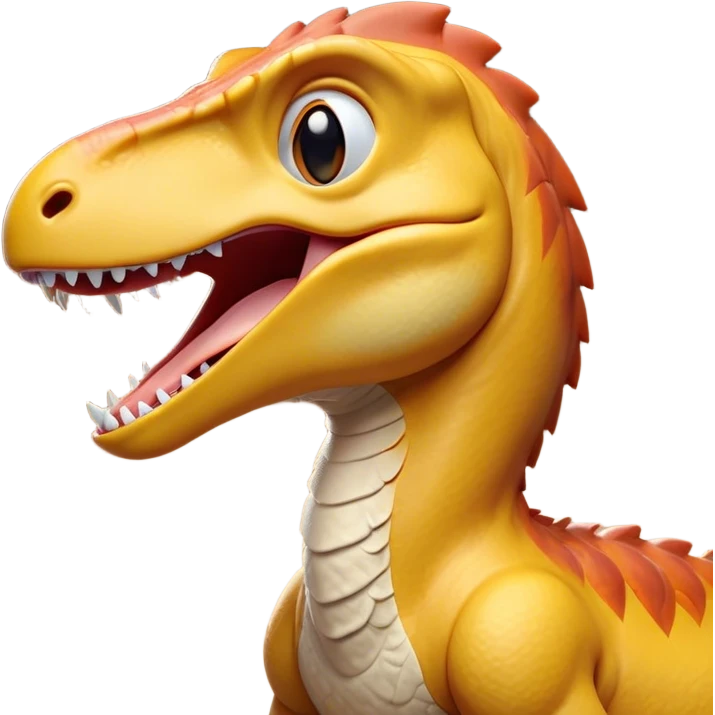 Cinematic Cute Yawning Velociraptor Portrait Emoji, Head tilted slightly with a dramatic, wide-open yawn, showcasing a lean, agile body with a relaxed snout and sleepy, half-closed eyes, Simplified yet irresistibly cute features, highly detailed, glowing with a soft, cozy prehistoric glow, high shine, relaxed yet expressive, stylized with a hint of whimsical agile ease, soft glowing outline, capturing the essence of a drowsy yet affectionate Velociraptor that appears ready to stretch and yawn its way out of the screen! emoji