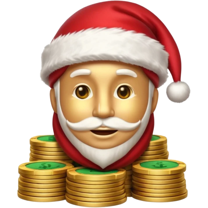 A confident rich emoji face wearing a Santa hat, money stacks, casino vibe, New Year theme, premium 3D emoji style, sharp details, no text, isolated on transparent background emoji
