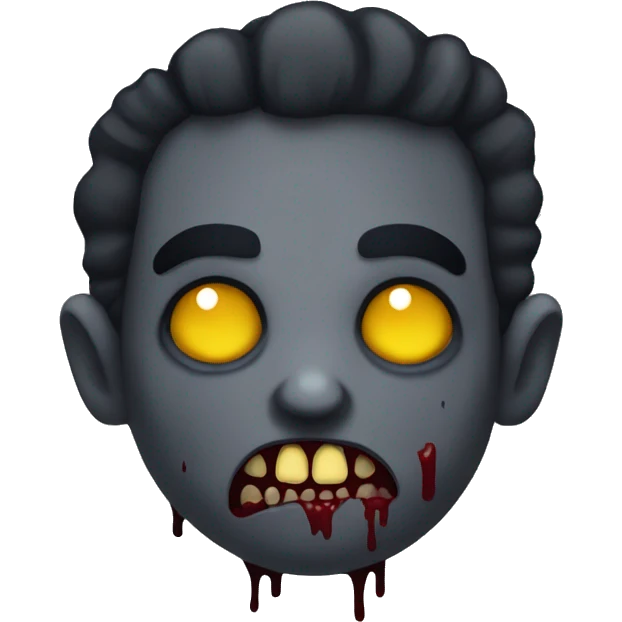 zombie vampire with a dark monochrome skin and a sad face with yellow teeth and blood emoji