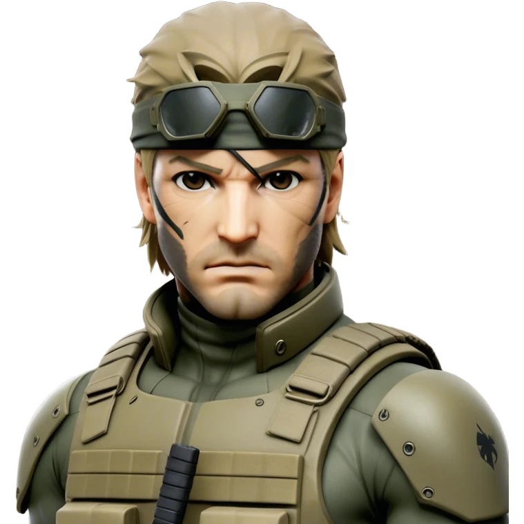 Cinematic Realistic Metal Gear Solid Snake Soldier Portrait, head tilted epicly and inquisitively, showcasing a commanding presence and tactical acumen. His weathered face, intense eyes, and meticulously rendered combat gear in muted earth tones are brought to life with lifelike clarity and dramatic lighting, high shine, epic and awe-inspiring, embodying the covert prowess of a true warrior of the shadows. emoji
