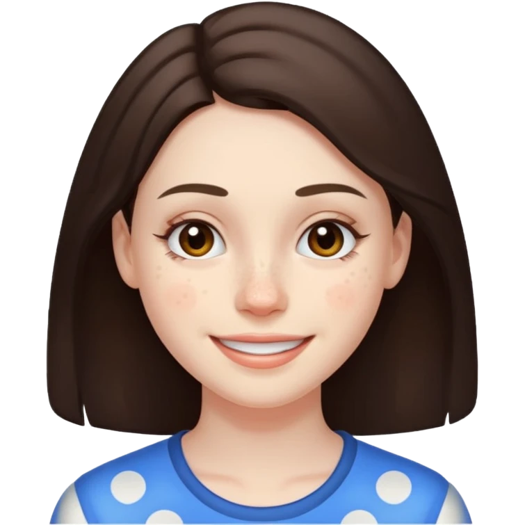 brunette with pimples on her cheek and forehead, still smiling (very visible spots) emoji