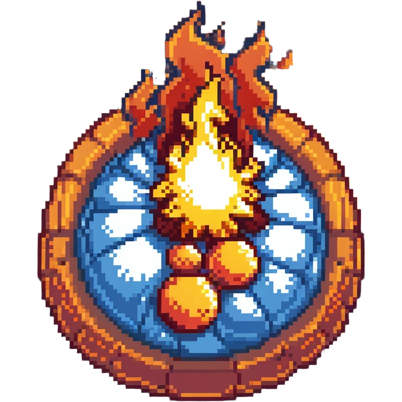 Bomberman vertical explosion tile, flames extending from top to bottom, orange/yellow core with red edges, flames about 60% of tile width, centered horizontally, clean pixel edges with motion detail emoji