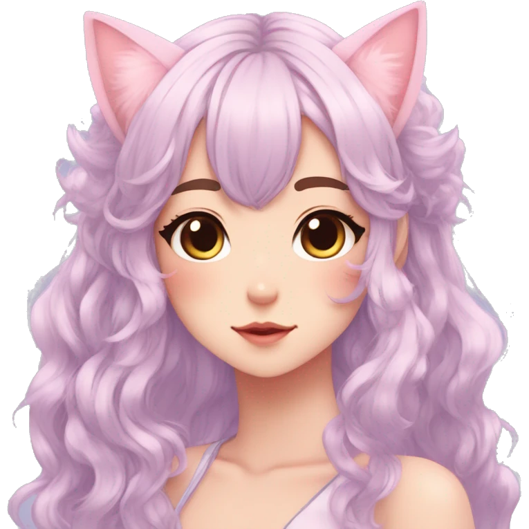 Gorgeous pastel anime girl with blushing face and hair garnitures and pretty hair and cat ears aesthetic trending style emoji