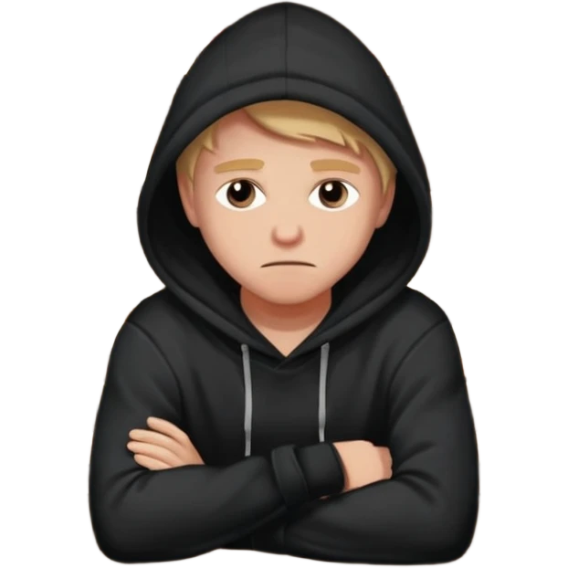 Caucasian in black hoodie sitting sad at bar emoji