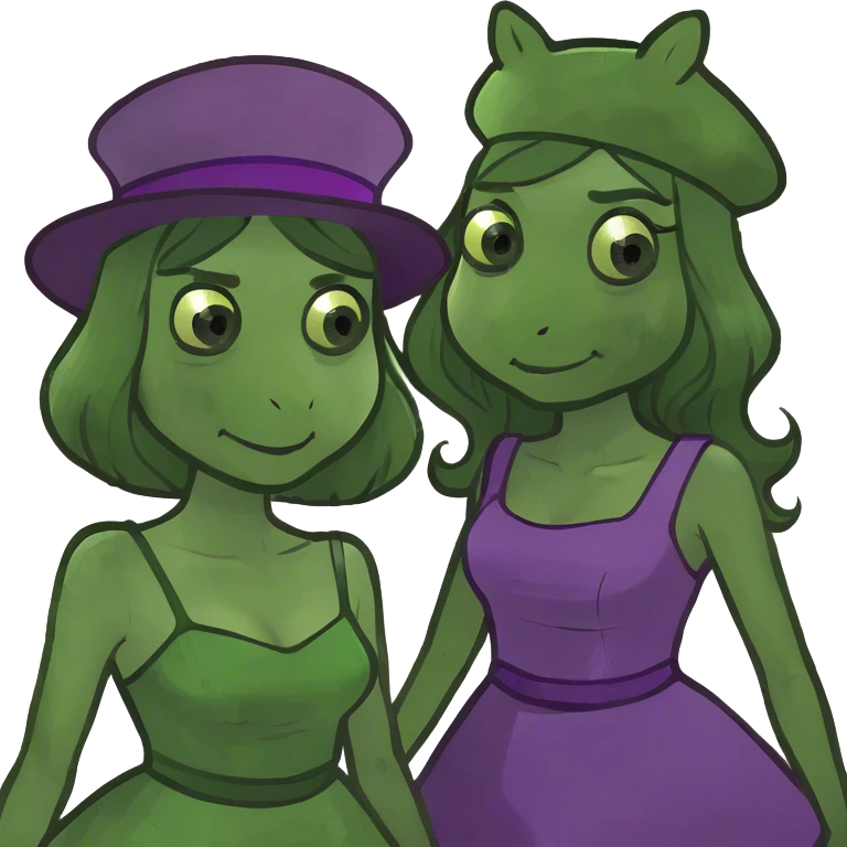 smiling duo in purple dress emoji
