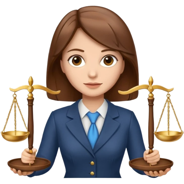 legal expert woman with brown hair holding scales of justice emoji