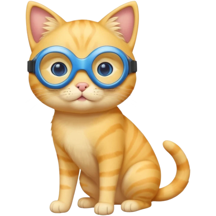 cute yellow lazy cat with full body with blue goggles and no clothes emoji