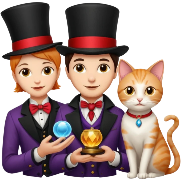 magician couple and their pet cat emoji