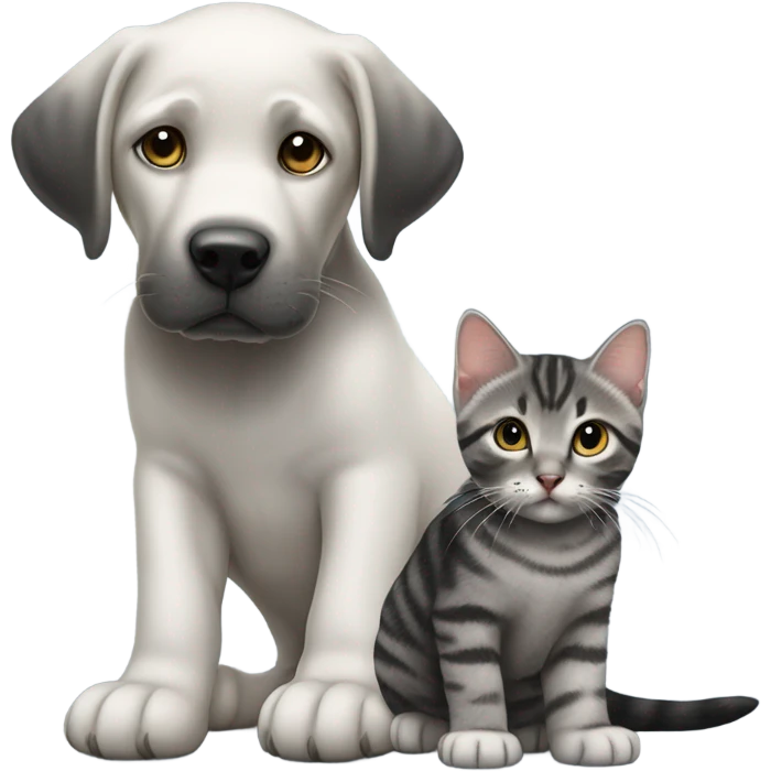 Black lab with grey tabby kitten with white legs emoji