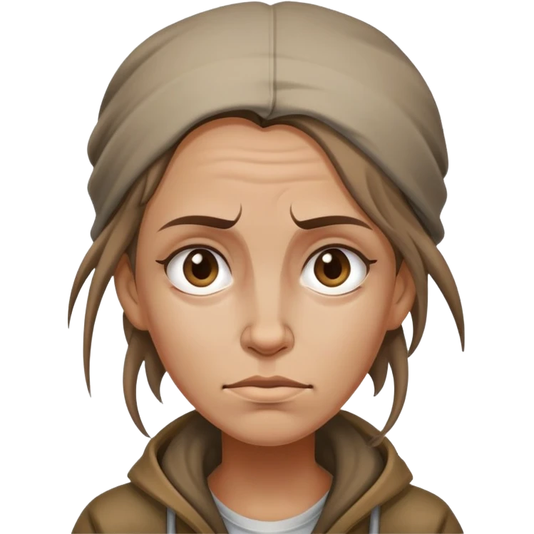 A homeless woman with greasy hair and a big forehead  emoji