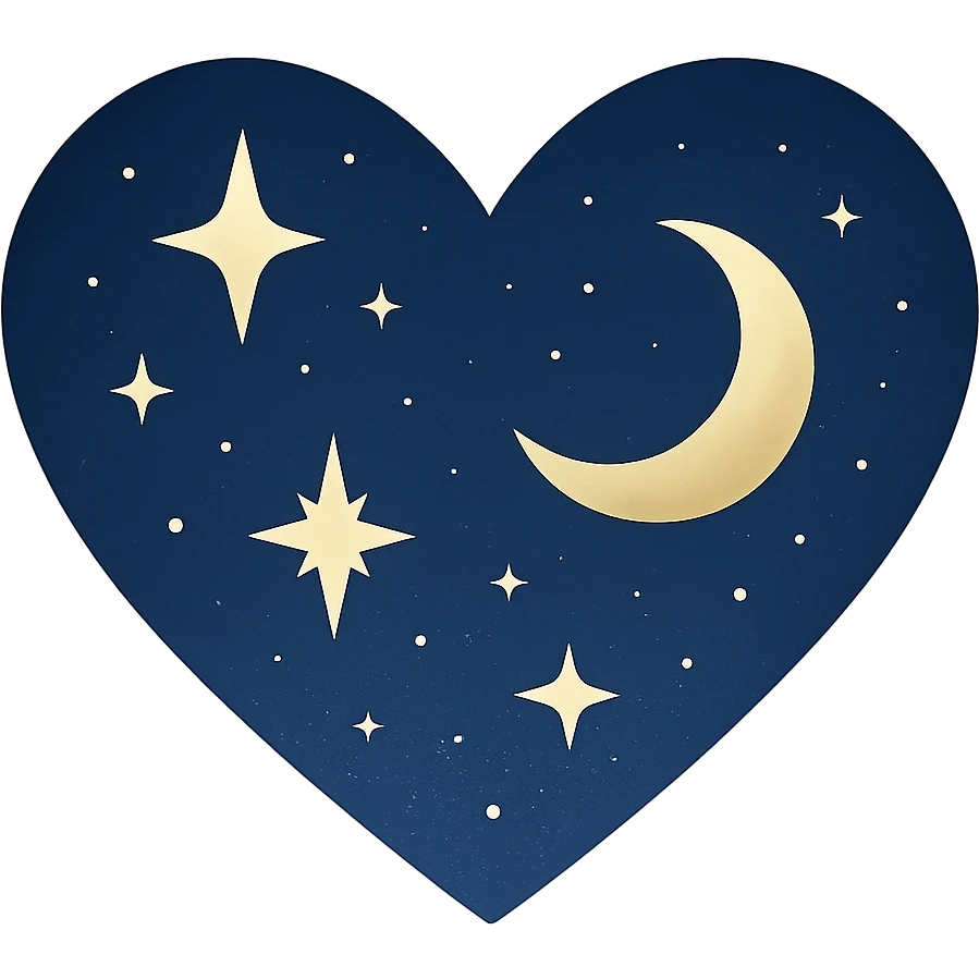heart with a celestial night theme, stars and moon, clean digital illustration emoji