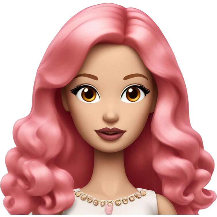 Glam barbie with brown eyes, pink plumped lips, red hair and pale skin emoji