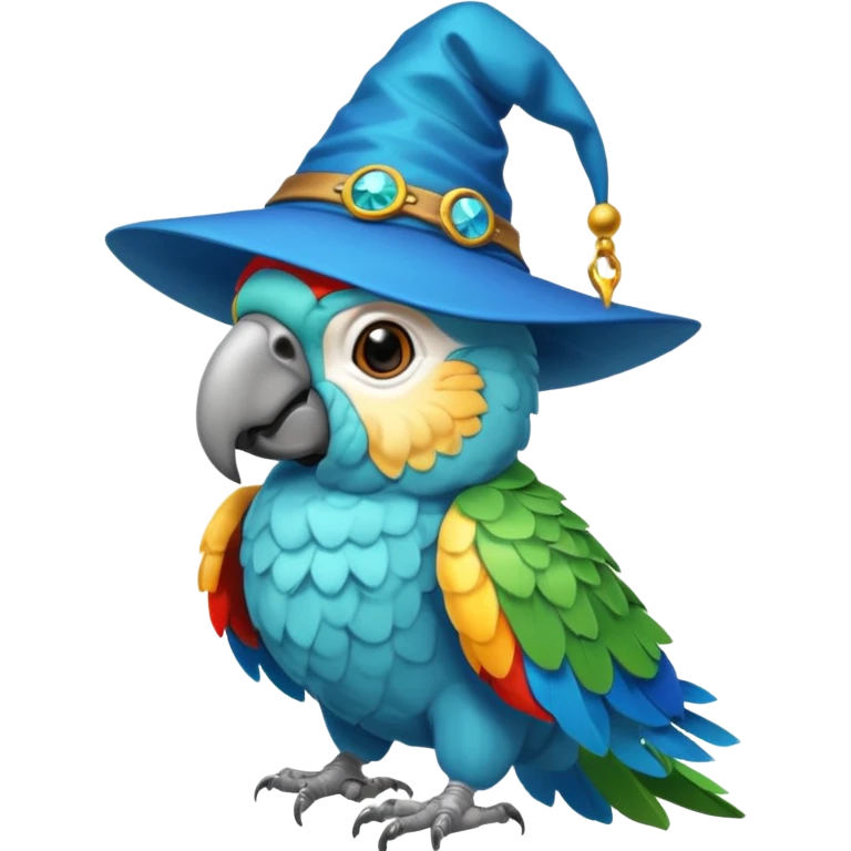 A cyan parrot with a wizard's hat emoji