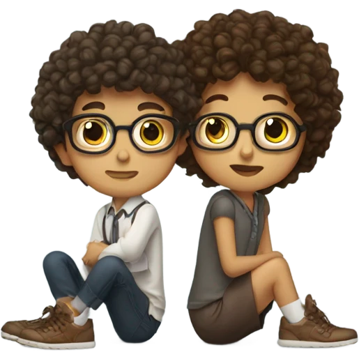 nerd with brow eyes and brown curly hair on his knees kissing girl shoe emoji