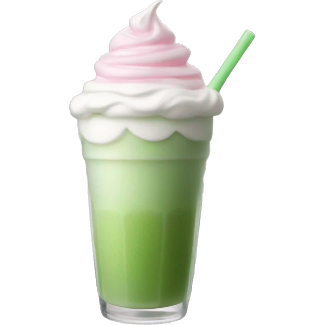Clear long cup, no handle, with light pink drink, matcha foam, and whip cream on top emoji