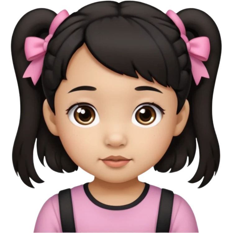 mixed 1 year old girl asian and american with short pigtails and cute bows i dark brown/black hair with big brown eyes emoji emoji