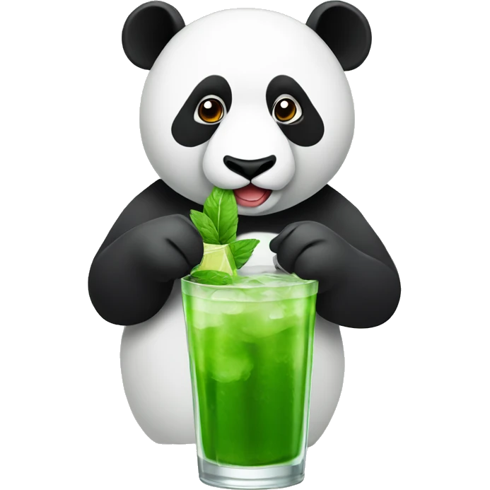 Serious panda drinking green mojito emoji