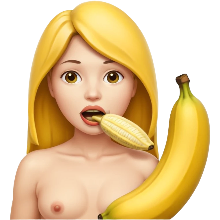 Nude woman with a big banana down her throat  emoji