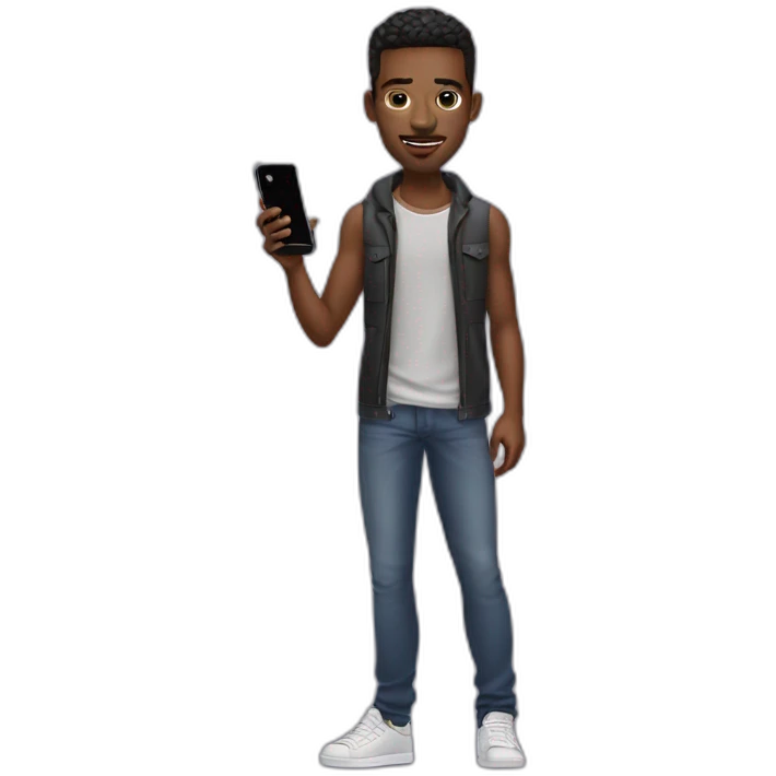 Cool joung man with iPhone 14 Plus emoji