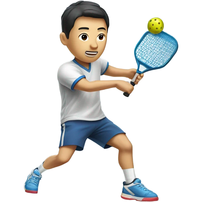 Male Chinese Pickleball player hitting a Pickleball emoji