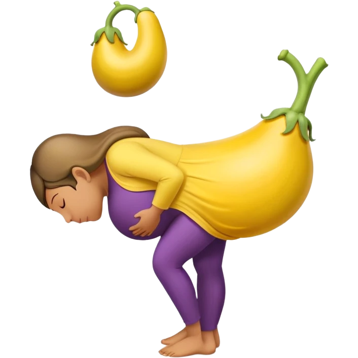 pregnant person with a yellow eggplant attached, bowing person in profile emoji