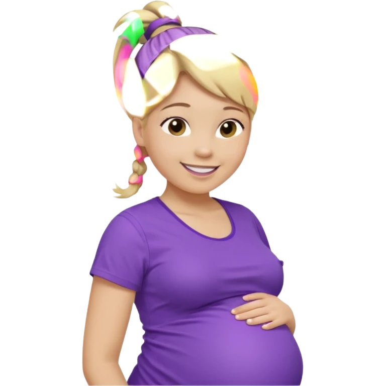 pregnant woman with purple shirt. Blond hair, light skin, pony tail. Only show abdomen neck and head. emoji