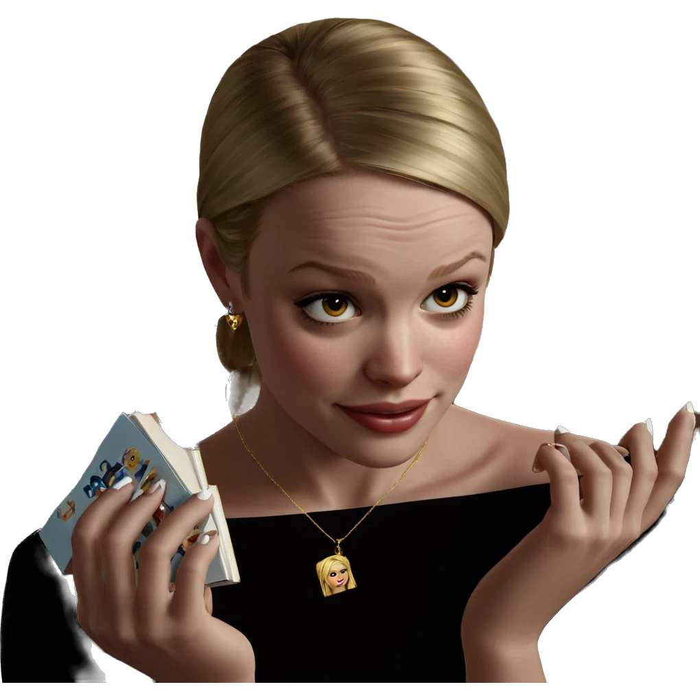 blonde girl with jewelry and book emoji
