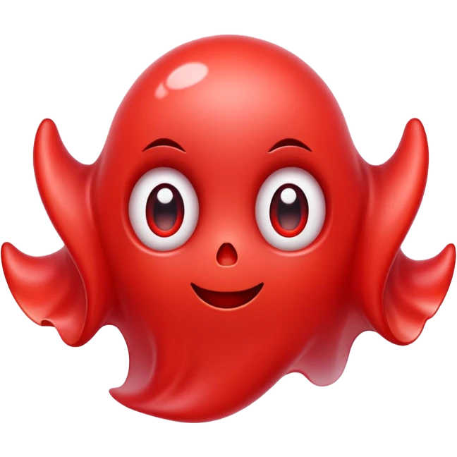 Cute red ghost character with big adorable eyes and a small smile emoji