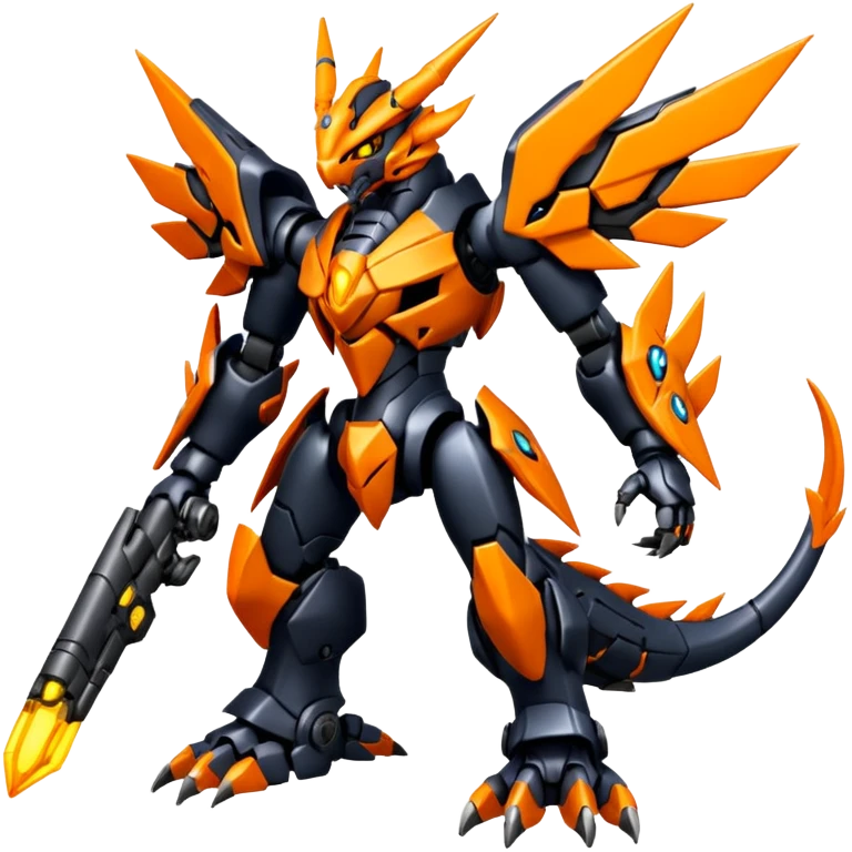 Cool Futuristic Black Orange Cyber-Digimon-Fakemon-Zekrom-Guilmon-Wargreymon-Mecha-fusion (full body) emoji